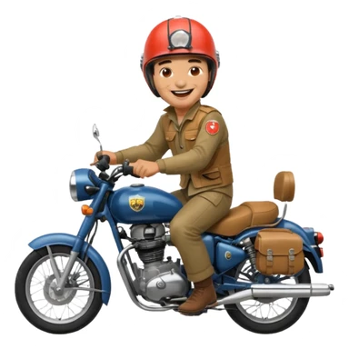 A man on a Royal Enfield bike laughing sticker