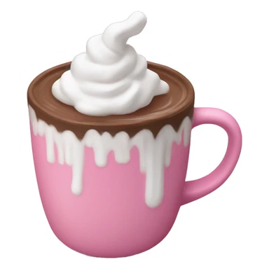 hot cocoa in a pink mug with whipped cream and marshmallow sticker