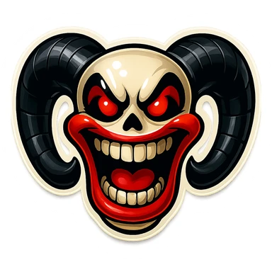 Make the eye makeup more angular and black, keep the subject inside the image borders, high quality, retro sticker style, subject is not female. Otherwise, keep everything else exactly the same as the reference. sticker