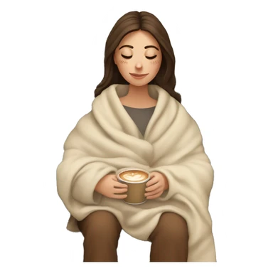Brunette white girl covered in blanket autumn vibe sitting on a cozy chair holding coffee eyes closed sticker