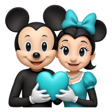 Mickey Mouse and Minnie Mouse with a teal blue heart  sticker