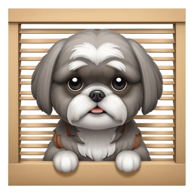 cute all grey shih tzu BEHIND A WINDOW WITH BLINDS AND PEEKING THROUGHT THE SLATS sticker