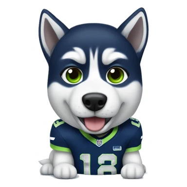 Husky wearing Seahawks uniform sticker