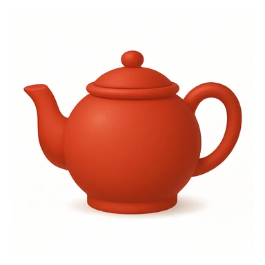 Create a teapot in the same moderate red color as the reference teapot, matching the style and shading of the attached coffee cup emoji. The teapot should have no face and be in the emoji style as shown in the coffee cup emoji. Add a soft shadow under the teapot. sticker