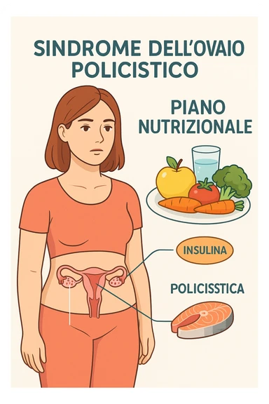 donna con un piano nutrizionale  in 3D immagine medica donna pcos in italiano basta anche solo un riferimento all'insulina sticker