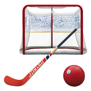 A red ball and hockey stick resting on an ice rink, with the goalposts and clear markings in the background. The scene captures the unique nature of field hockey with a ball on ice, emphasizing the speed and precision of the sport in a cold, competitive atmosphere. sticker