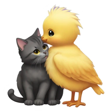 cat kissing chick sticker