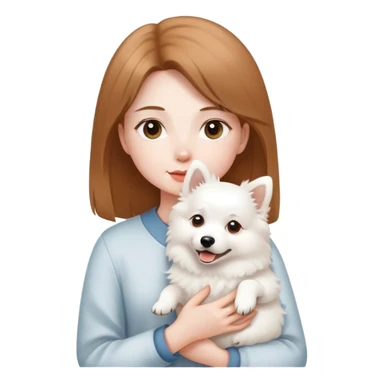 light brown hair girl with pale skin holding a white Japanese spitz dog sticker