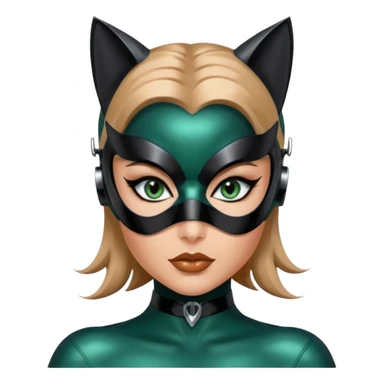 Futuristic Catwoman big blue green eyes with shiny patent leather mask, long false eyashes, most incredible highly detailed Futuristic seductive overall appearance  sticker