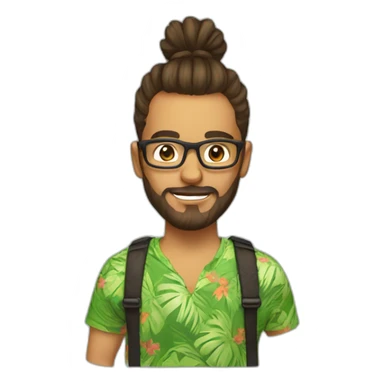 Backend developer with man bun glasses and Hawaiian t-shirt sticker