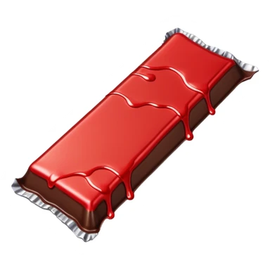 The image shows a partially unwrapped chocolate bar, with its red and silver wrapper pulled down, revealing the chocolate inside. Part of the chocolate is melting, dripping from the edge, creating a smooth and glossy effect.  sticker