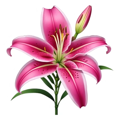 single Deep Pink Oriental Lily with White Edge, straight stem sticker