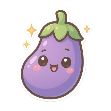 Sparkling Q-version sticker eggplant, cute and exaggerated sticker