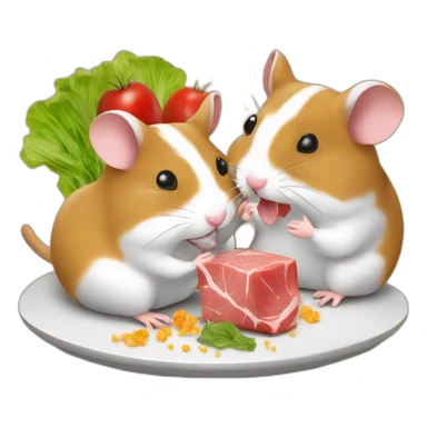 two hamsters with mustache are eating meat with salat   sticker