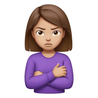 Girl with brown hair crossing arms in front of her chest and making an angry face with a purple longsleeve shirt on and be more pouty make her skin lighter sticker