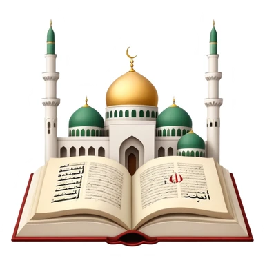 An icon featuring the mosque and the flag of an Arabic-speaking country, symbolizing the Arabic language. The design includes an open book with Arabic script and calligraphy, representing language learning and cultural heritage. Transparent background sticker