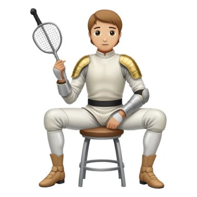 epee fencer sitting on a stool holding a fencing mask under his arm waiting for the match sticker