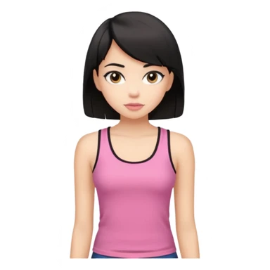 chica morena clara, corte de cabello negro y medio, con una blusa de tirantes simple, rosa y coquette sticker