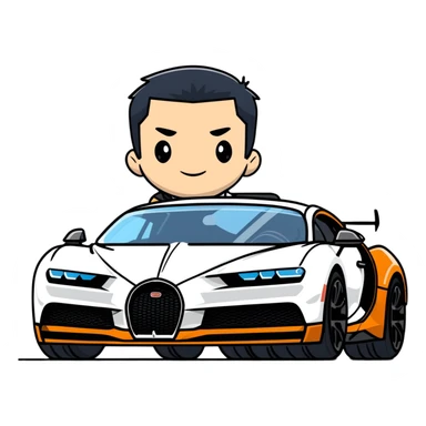 badass guy with black hair driving a black Bugatti Chiron Super Sport 300 sticker