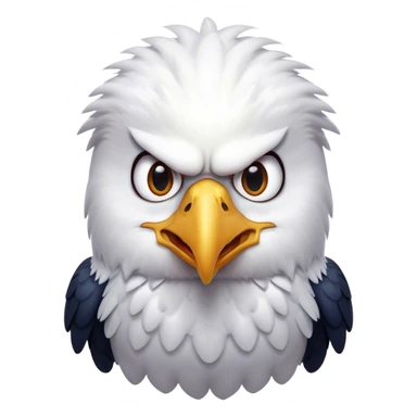 Cinematic Comical American Eagle Portrait Emoji, Head tilted dramatically with an exaggeratedly shocked expression, featuring a robust, powerful form with wide, comically expressive eyes full of playful disbelief and a mix of stark white and dark plumage, Simplified yet hilariously expressive features, highly detailed, glowing with a slightly sassy majestic glow, high shine, dramatic yet playful, stylized with an air of cheeky aerial mischief, soft glowing outline, capturing the essence of a meme-worthy American eagle that looks ready to side-eye its way into viral fame! sticker