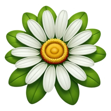 A fifteen-petalled daisy with green, red and white petals and a yellow centre.
Only the face of the daisy should be visible. sticker