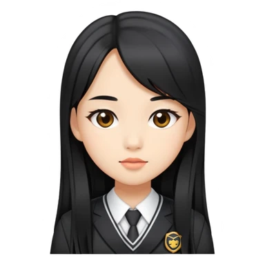 trendy schoolgirl with Asian skin, straight black long hair, chic uniform sticker