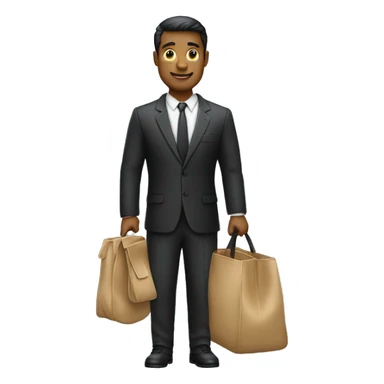 Homme d’affaire en vêtements noir avec des grands pieds et une mallette  sticker