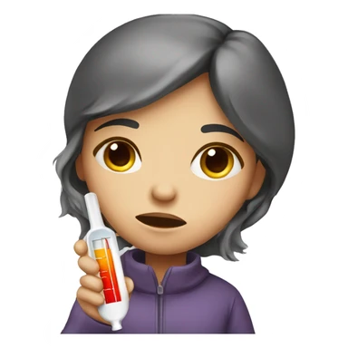 face sick girl with thermometer and fever sticker