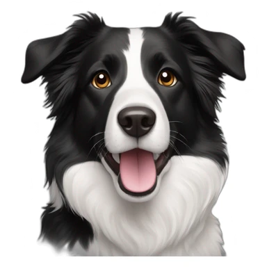 white and black dog with dark brown eyes happy mixed breed as border collie 2 years old with sticker