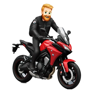 Blonde man with short ginger beard on red Yamaha Tracer 9r in wheelie position sticker