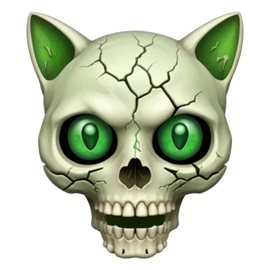 Zombie cat skull with green eyes sticker