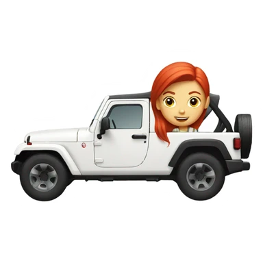 White Jeep with a red headed girl driving sticker