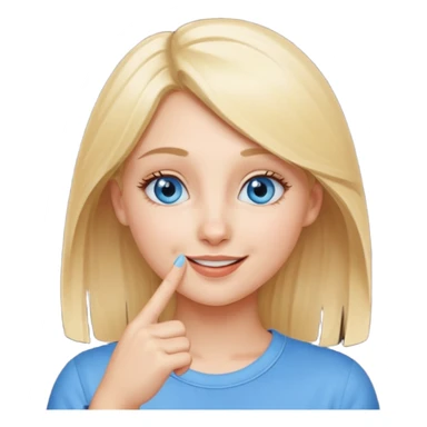 put a finger on the tip of the nose!! but In a cute way, bye a blond girl with blue yes  sticker