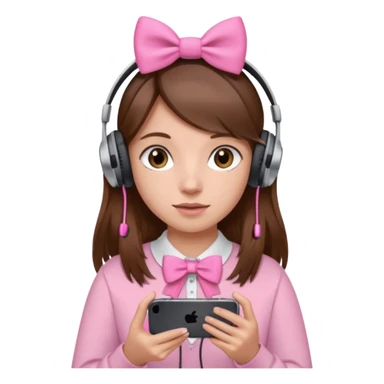 Girl with brown hair and a pink bow with headphones and a iPhone 13 Pro sticker