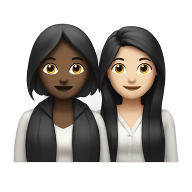 Lesbians with white skin and long black hair blushing at each other. sticker