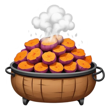 Street vendor roasted sweet potato with steam rising, simplified emoji style with bold outlines and bright colors, cartoon style hot Kao Hong Shu sticker