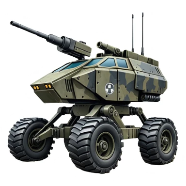 unstoppable American 8-wheel armored personnel stealth camouflage army massive mech trail vehicle shooting forward side-hill leaning actively robotically articulating hydraulic independent suspended pod gimbal enemy mech off-road racing rover with large fast engine RC basher crawler megatron  sticker