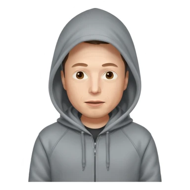 elon musk in gray hoodie full height, wear hoodie hat sticker