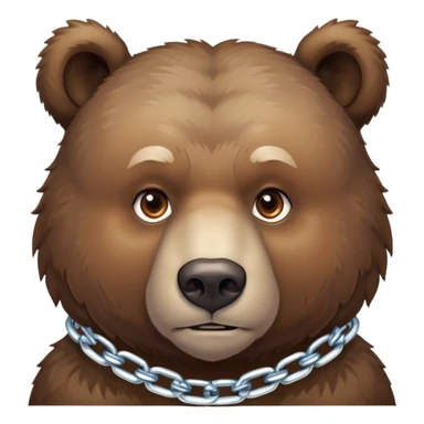 Serious-looking natural brown bear on four paws with stern face, simple ice chain around neck, realistic features sticker