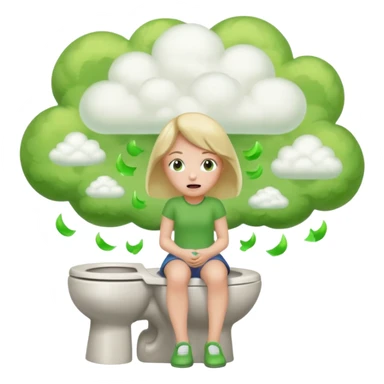 Girl on toilet with green fart clouds around here, she looks relieved sticker