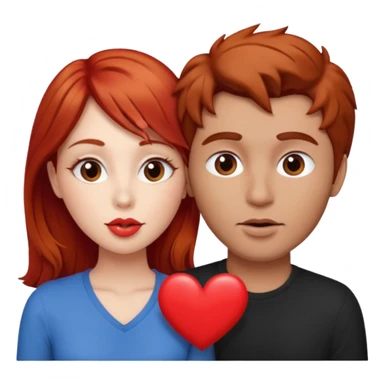 mujer pelirroja y hombre con pelo café haciendo cara de beso pero con un corazón entremedio sticker