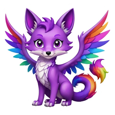 Cartoon Fox dragon hybrid purple eyes with wings face front full body dark rainbow colored sticker