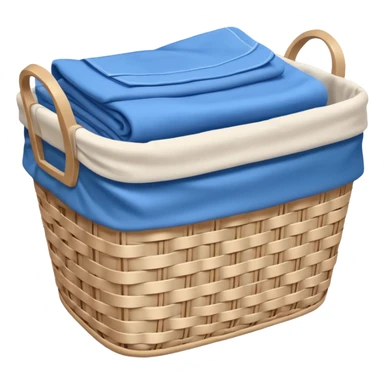 white LAUNDRY BASKET WITH FOLDED blue CLOTHES sticker