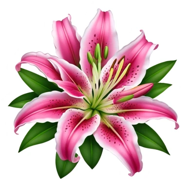 bouquet Deep Pink Oriental Lily with White Edge, luxuriant, leaf, bud sticker