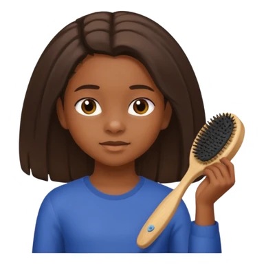 A black 12 yr old girl brushing her shoulder length hair sticker