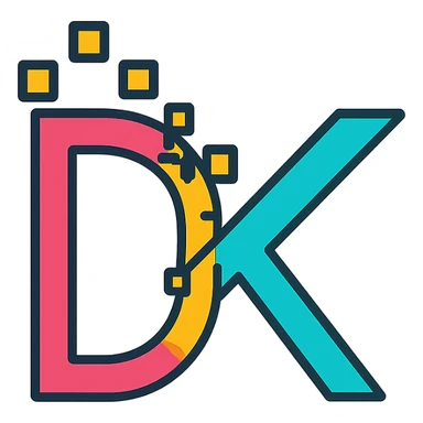 monogram style icon logo for DATAKLYSM creatively integrating letters D and K with digital pixel inspired effects sticker
