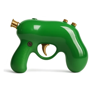 Remove the heart shape and motifs from the photorealistic green pistol, making it a standard realistic pistol with a glossy finish on a white background. Maintain photorealistic style with a glossy finish and clean white background. sticker