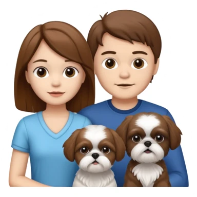 A couple boy and girl with brown hair both of them with two shih tzu dogs black and white sticker