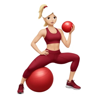 A blonde white Pilates girl in dark red clothes with fitness ball sticker