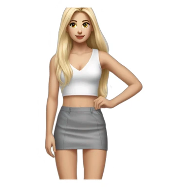 hyperrealistic caucasian blonde, long straight hair, white deep v-neck crop tanktop, gray tight mini skirt sticker